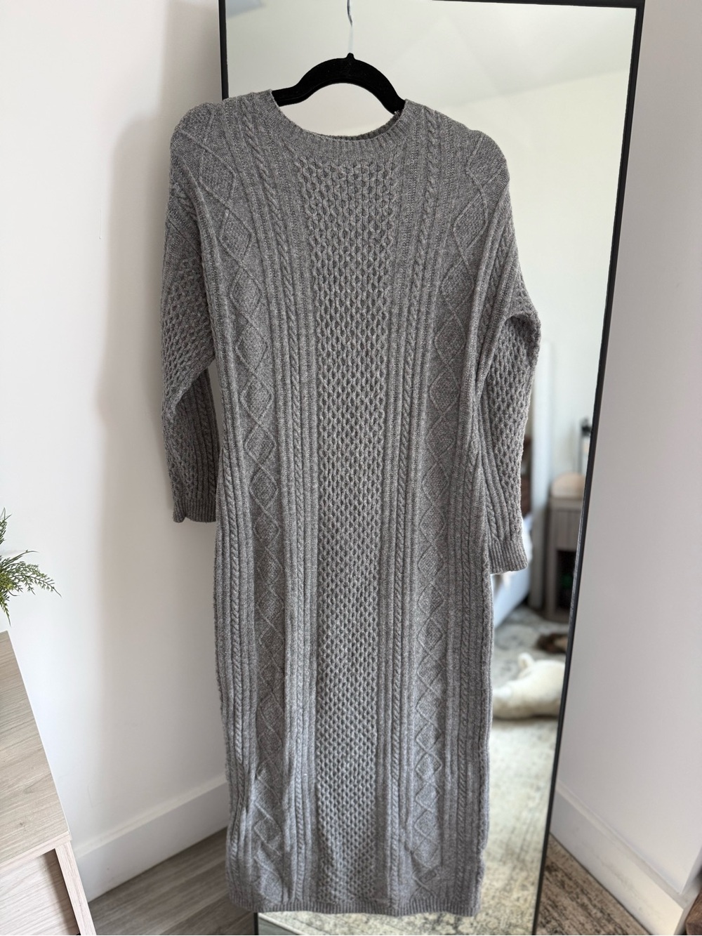 Express Gray Cable-Knit Maxi Dress